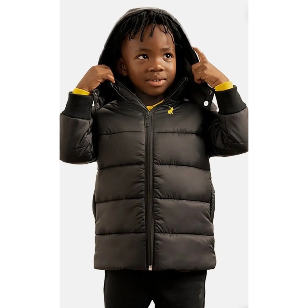 Ralph Lauren Polo Kids Jayden Black Puffer Jacket Hooded Full‎ Zip Coat Size 7/8